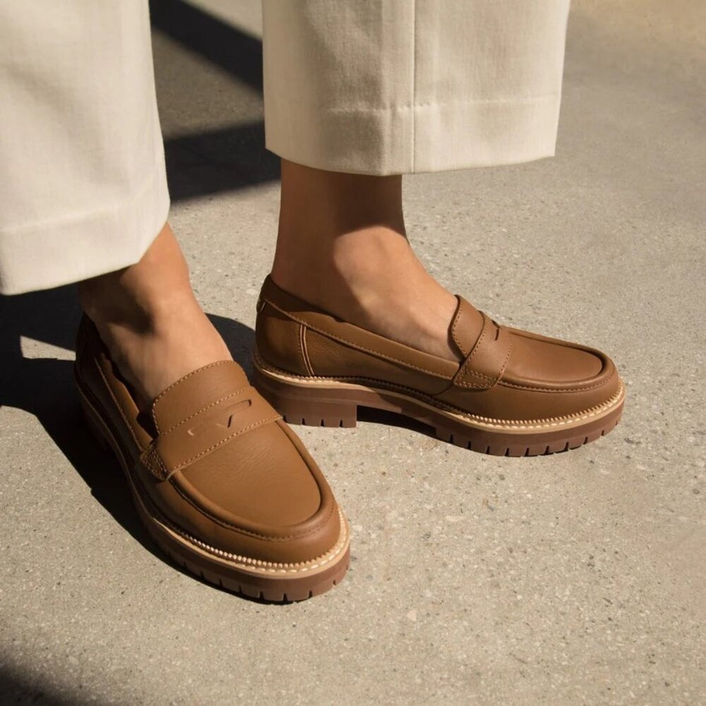 Toms Brown Leather Penny Loafers